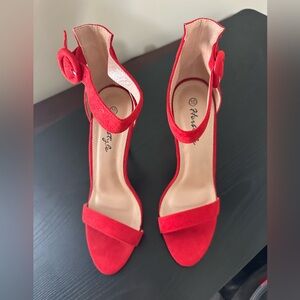 Women's Red Suede Strappy Ankle High Heel Sandals, never worn, without box.